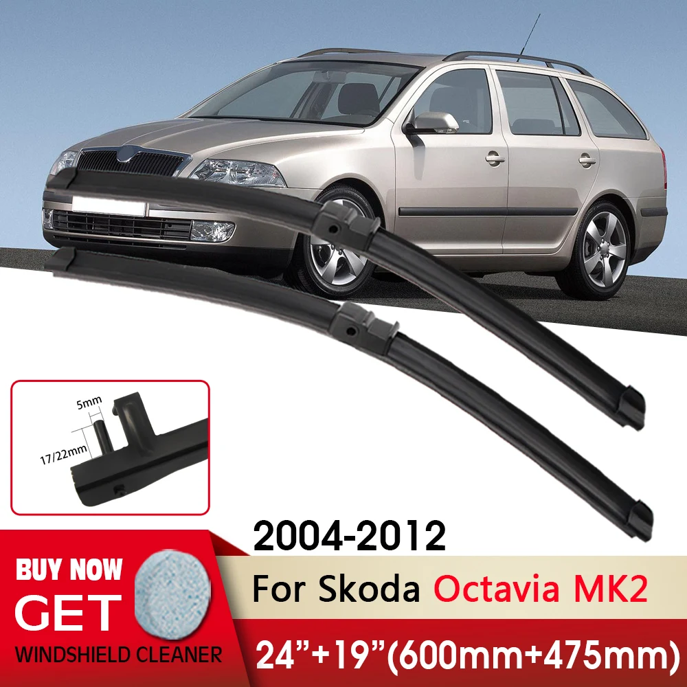 

Car Wiper Front Wiper Blades 24"+19" For Skoda Octavia MK2 2004-2012 Fit Side Pin Arm Windshield Windscreen Front Window