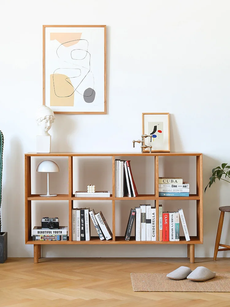 Bookshelf solid wood bookcase Household raised storage cabinet on the floor against the wall Multi-functional display