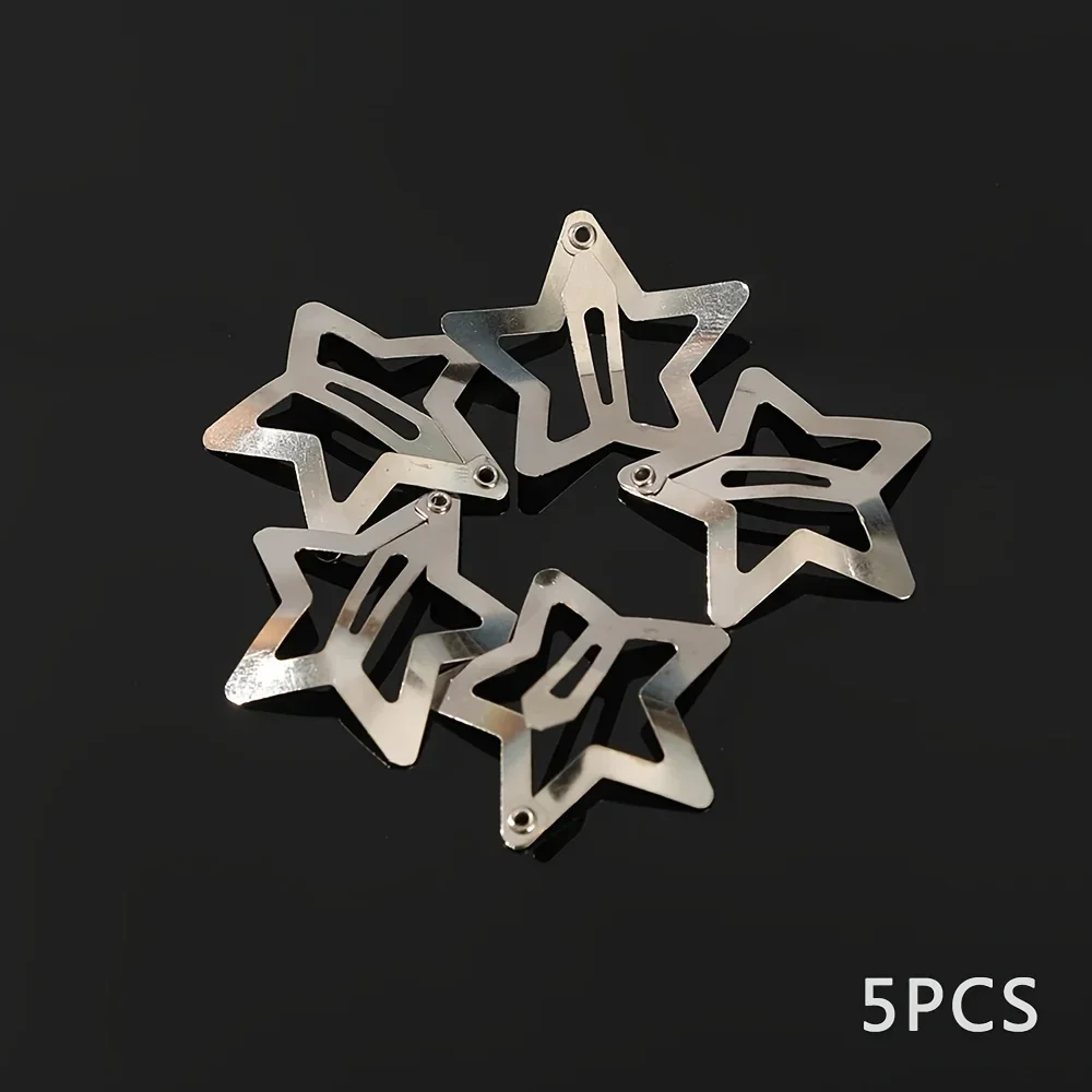 10pcs/Lot Y2K Star BB Hair Clips Silvery Metal Pentagram Snap Hairpins Barrettes For Girls Headwear Hair Accessories