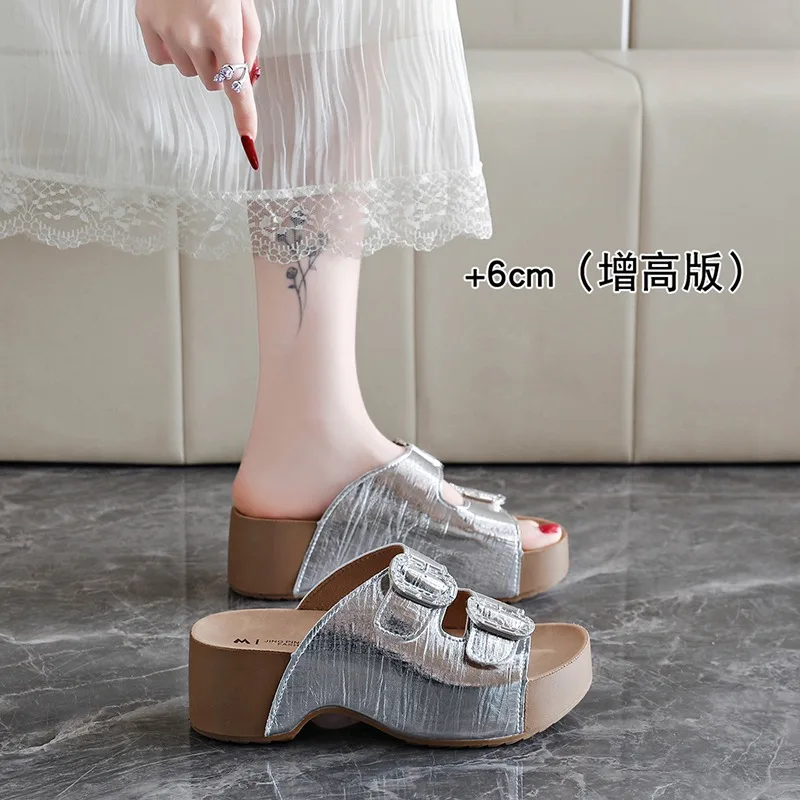 

Summer New Arrival Ladies Breathable Sandals Thick Soled Stock Slippers Rhinestone Buckle Single Strap CasualOutdoor Shoes