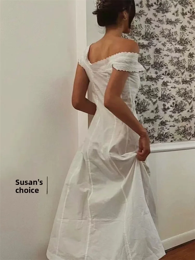 Biologisch katoen Kanten rand Svel Hoge taille Knoopsluiting Dr Dames Midi A-lijn Dr Zomer Woon-werkverkeer Basic Sle Pure kleur