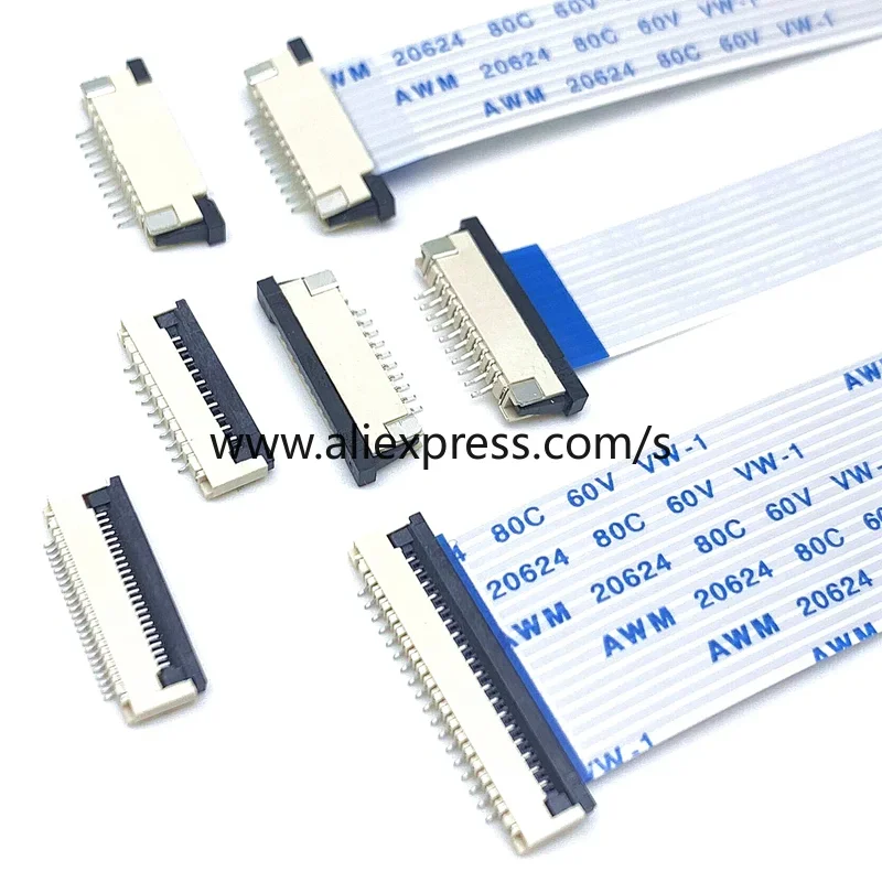 10Pcs Flat Flexible Cable FFC FPC LCD AWM 20624 80C 60V VW-1 FFC-0.5MM 1.0MM 16/20/22/24/26/28/30/32/36/34/40/45/50/54/60 Pin