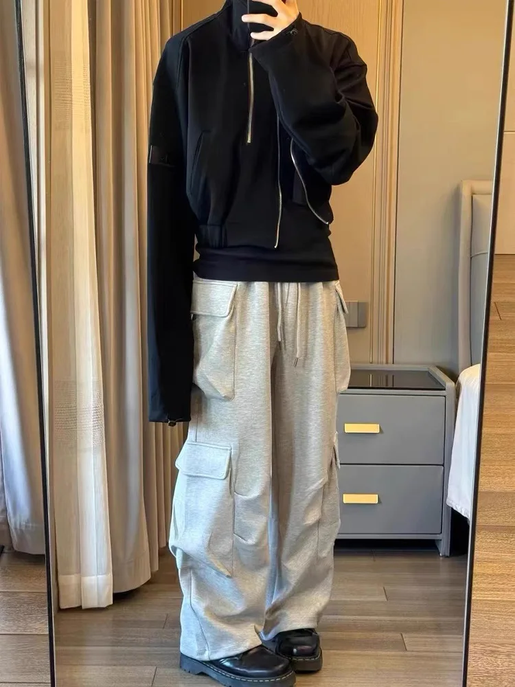 

Loose Fit American Retro Mixed Fiber Cargo Pants Men's Straight Leg Casual Trousers Multiple kets Youthful Spring Sle