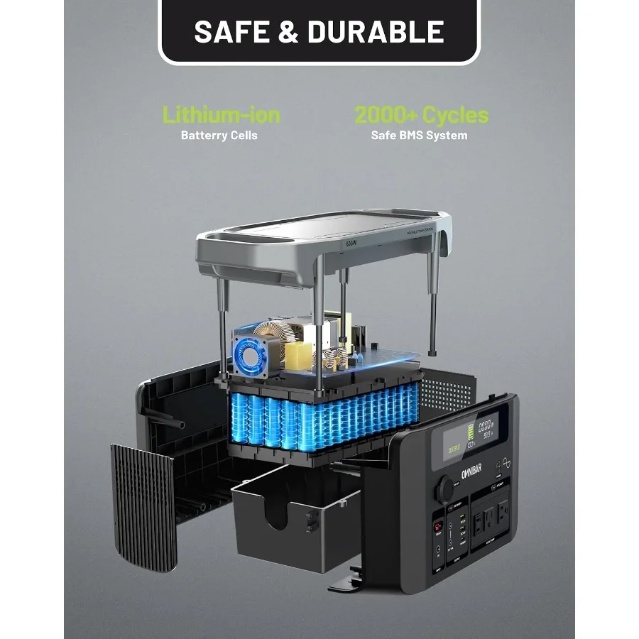 Estação de energia portátil 600W 655Wh 182 000mAh Gerador solar com saída USBC de 100W 120V Tomadas CA de onda senoidal pura para exterior C
