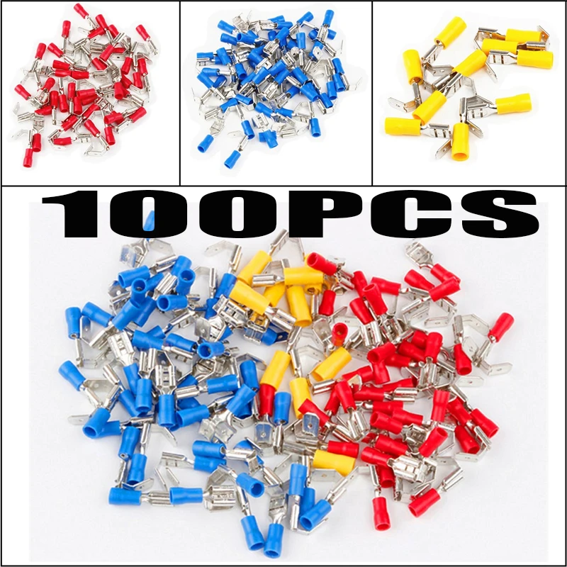 

100Pcs/Set Multicolor Piggy Back Spade Terminal Fully Insulated Butt Splice Wire Cable Crimp Electrical Terminators Connector