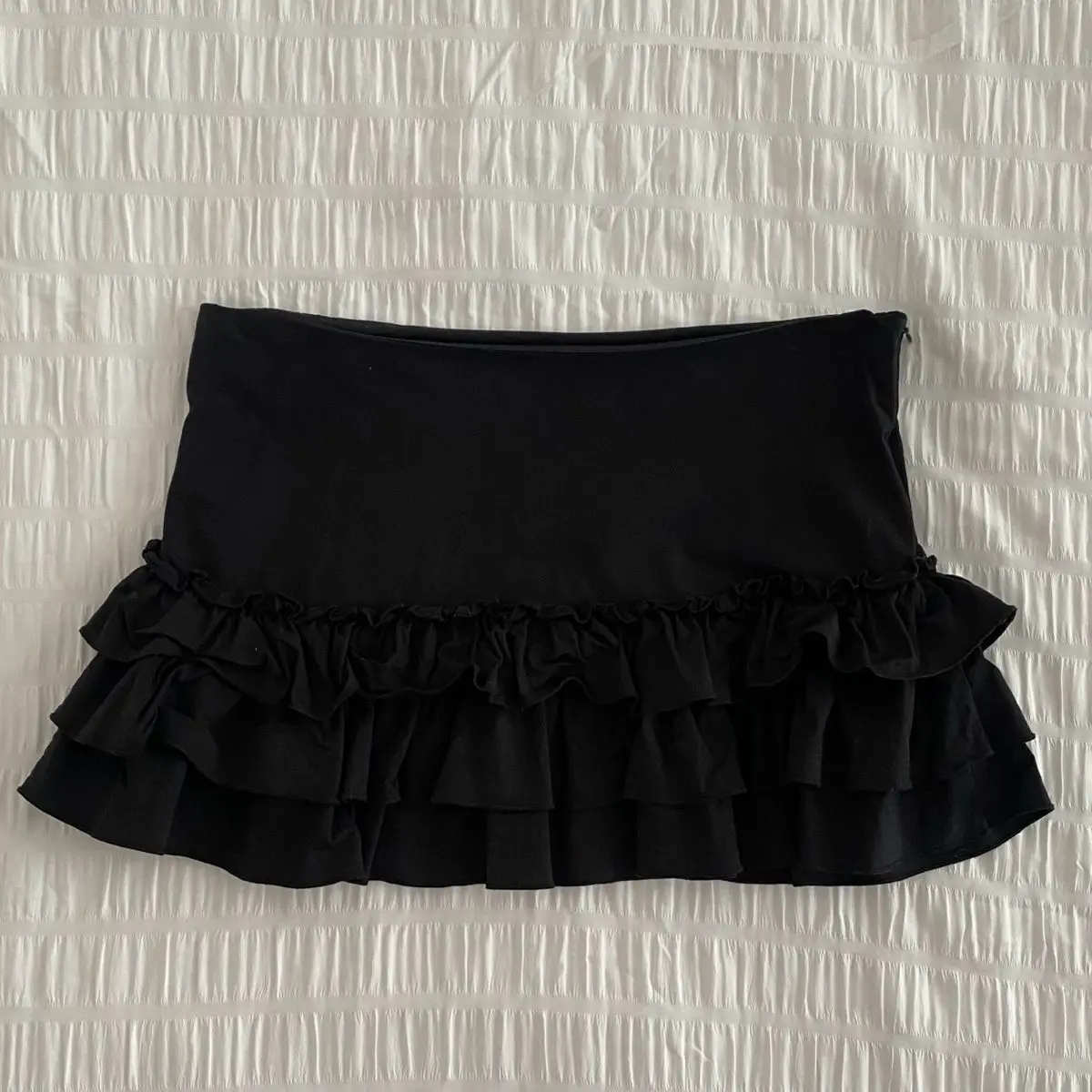 y2k Summer Black Mini skirt Ladies high waist layered pleated A-line skirt side zipper girly style full skirt Goth emo Hot Girl