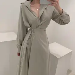 Autumn and Winter New Collar Tie Slimming Long Sleeved Dress for Women