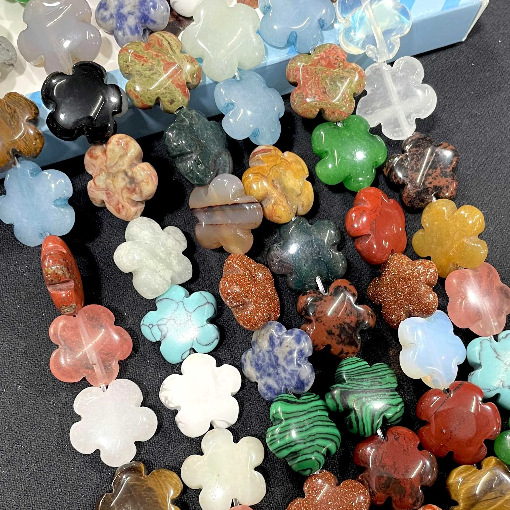 Natural Stone Plum Blossom Shape Agates Turquoises Quartz Spacer Beads For Jewelry Making Diy Bracelet Necklace 16MM 20MM