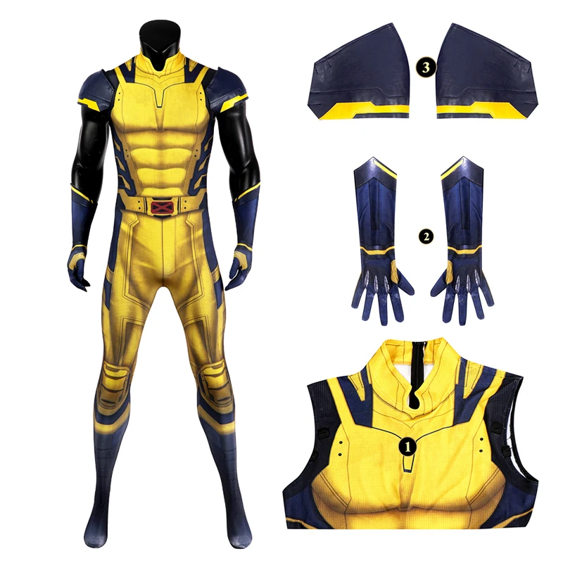 

Adult Gold Wolf Halloween Carnival Cosplay Costume Zentai No Sleeves Suit 3D Digital Printed Jumpsuit DP3 James Logan