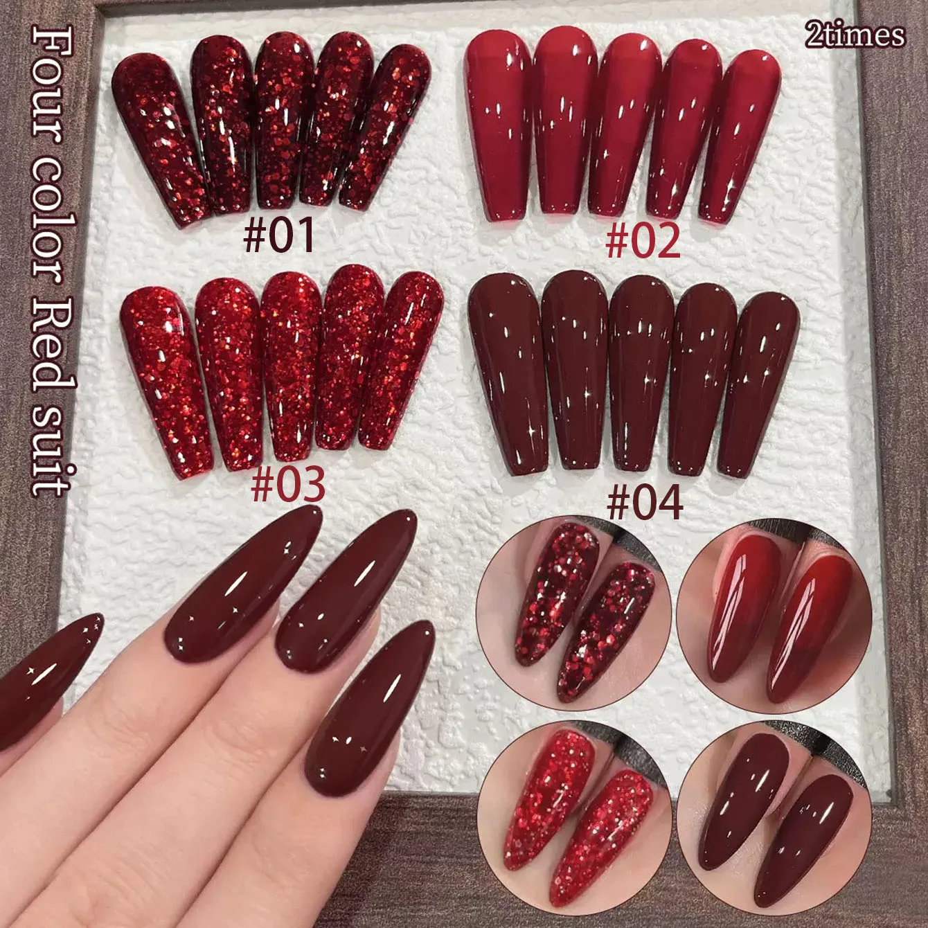 MIANEL 2026 1-4PCS Red Nails Christmas Mary Blood Deep Red Series Crushed Diamond Gel Polish Nail Supplies Nail Stuff Nail Art