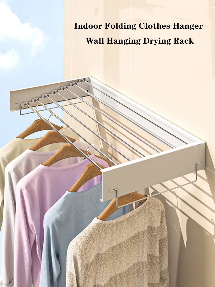 

Indoor Folding Clothes Hanger Wall Hanging Drying Rack Balcony Bathroom Clothes Line Rail Shower Organizer Towel Rack Hanger New