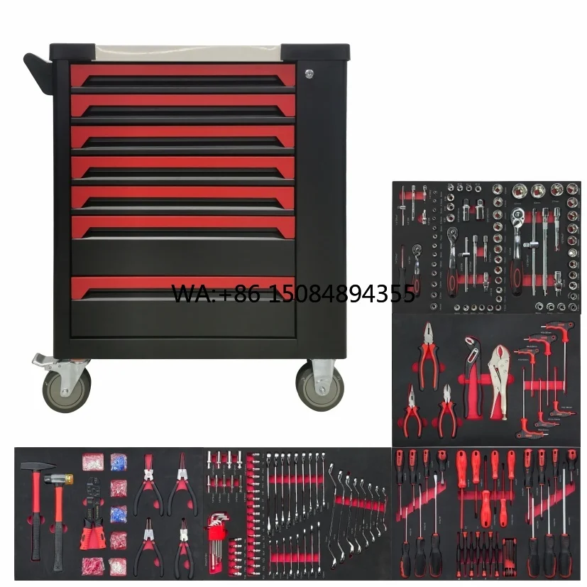 

2026 Trendy & Christmas Gift Idea 7-Drawer Waterproof Tool Set Cabinet with Professional Auto Tools 250kg Load Capacity