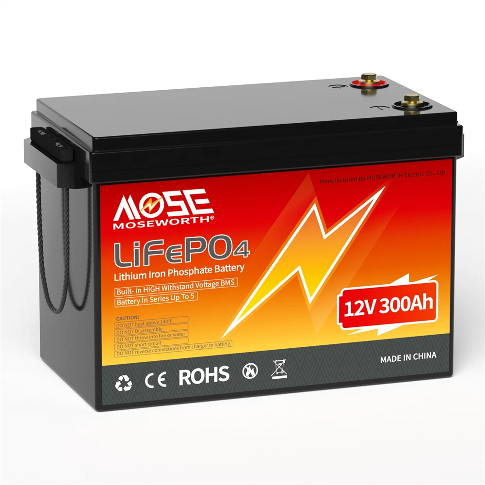 MOSEWORTH 12V 300Ah LiFePO4 Battery Pack with 200A BMS Lithium Iron Phosphate Batteries 8000+ Cycles For Solar RV Campers