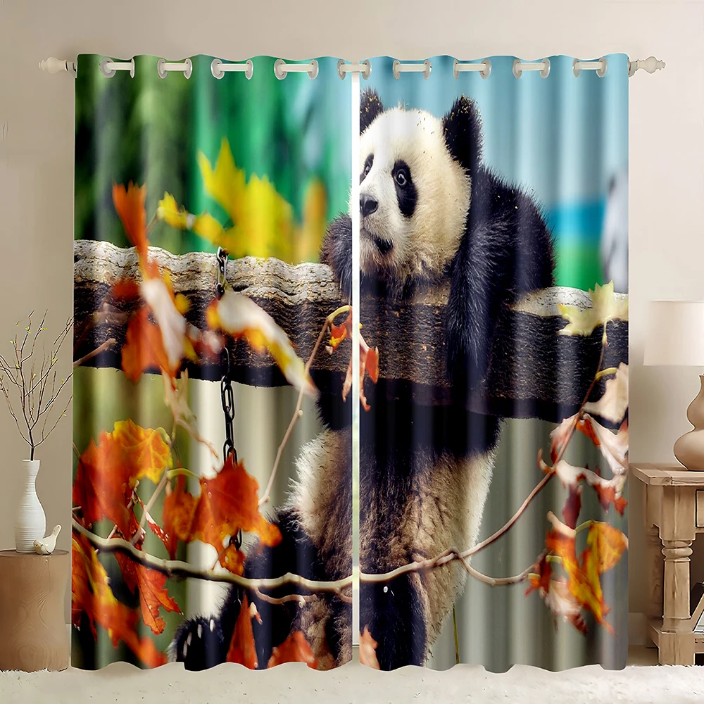 Giant Panda Curtains Animal Window Blackout Curtains,Panda Climbing Tree Pattern,Animals Wildlife Window Draperies for Bedroom