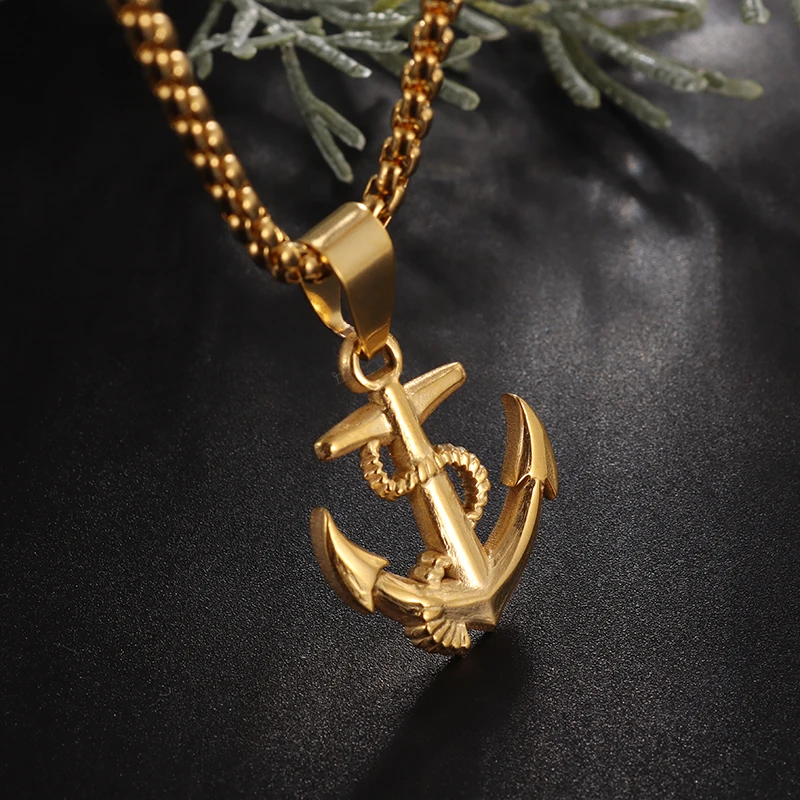 Stylish High Quality Stainless Steel Nautical Anchor Necklace Retro Navy Tie Anchor Men's Punk Hip Hop Party Accessories