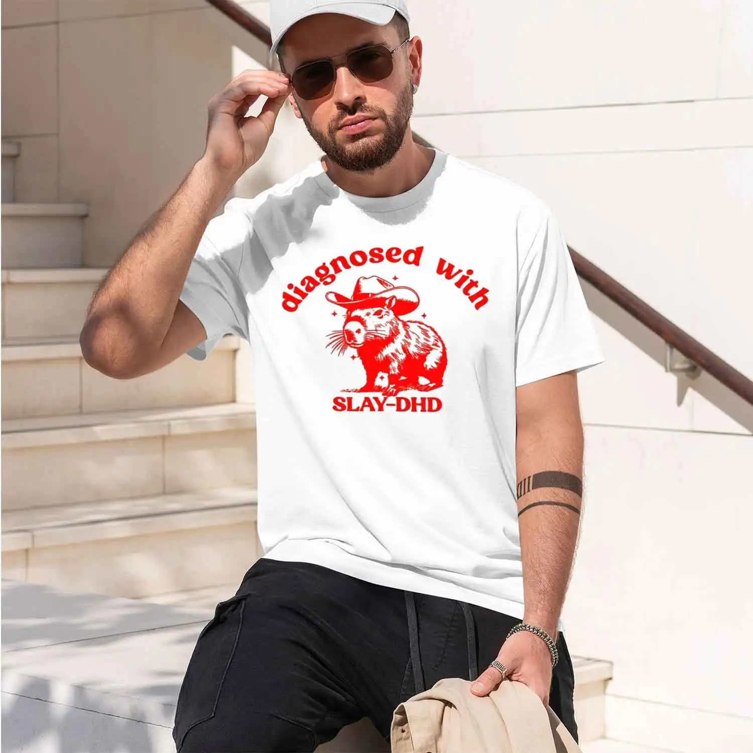 Retro Diagnosed with Slay DHD T-shirts Men Casual d Graph T Shirts Loose Tee Clothes Streetwear Harajuku Tshirt 2026 New Model S