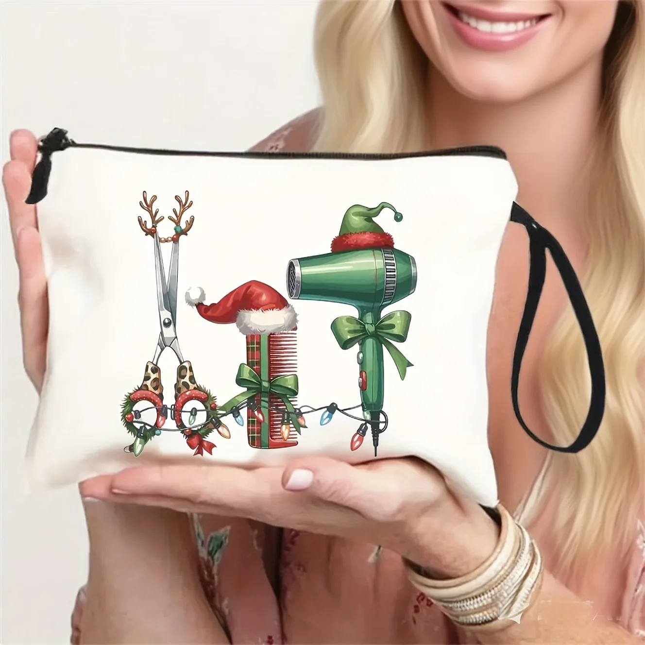 Christmas Themed Makeup & Barber Tool Storage Bag - Portable Travel Suitable for Hairdressing Supplies Machine Washable Bag wit