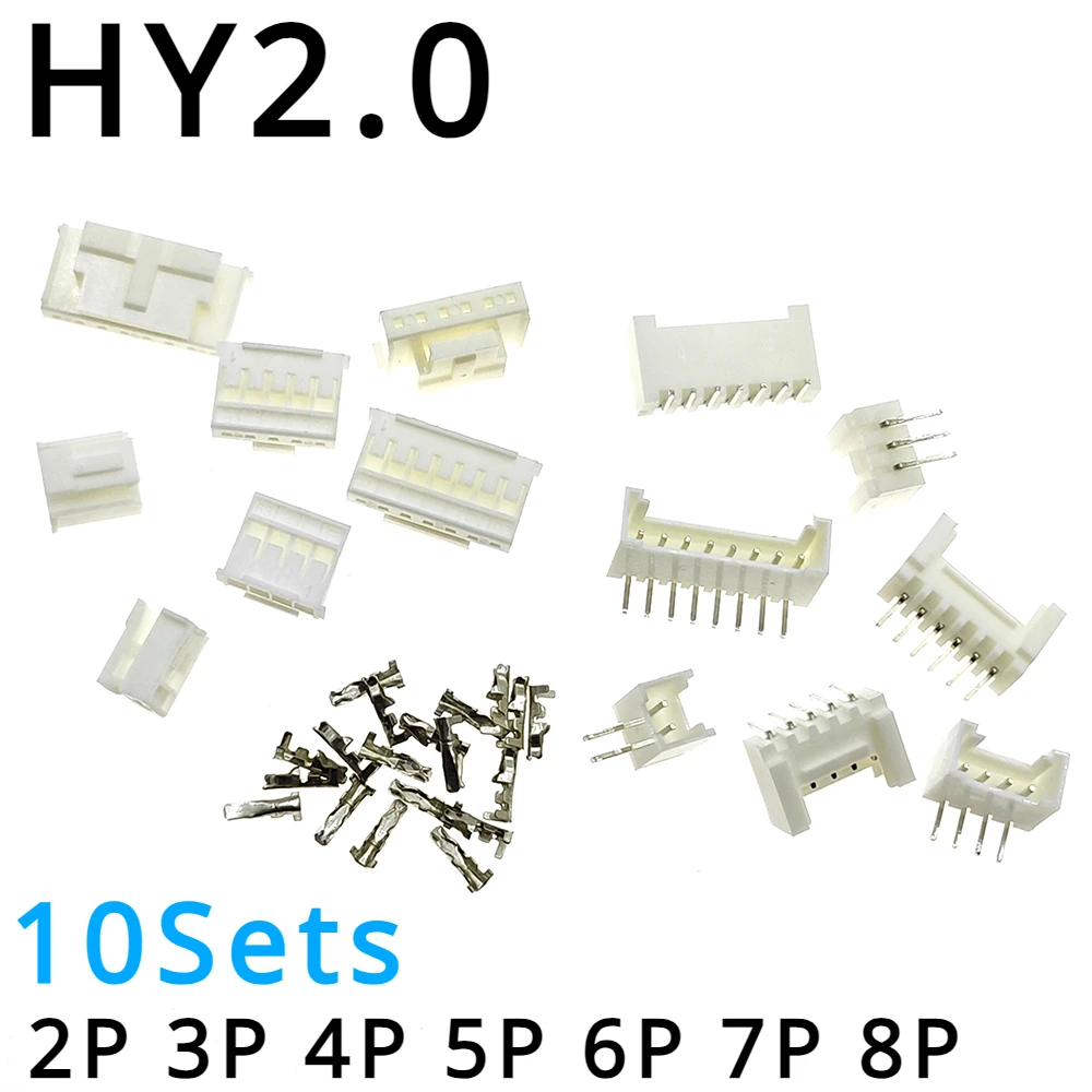 10Sets/Lot HY2.0 HY 2mm Connector Curved Needle Seat+Plug+Terminals 2P 3P 4P 5P 6P 7P 8P Connector Pitch 2.0