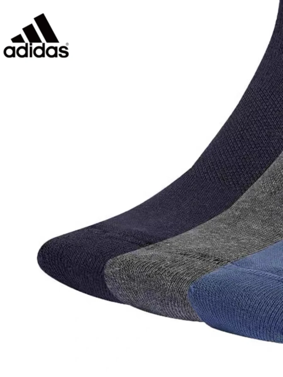 Adidas 3 Pairs Unisex Striped Crew Socks Breathable Mid Calf Socks Men Women Running Gym Daily Casual Sports Socks IP2639