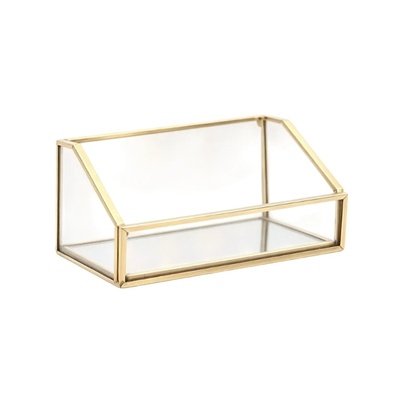 96BA Kartenhalter aus Glas mit goldenem Rahmen für die organisierte Kartenpräsentation auf dem Schreibtisch – Detail 1