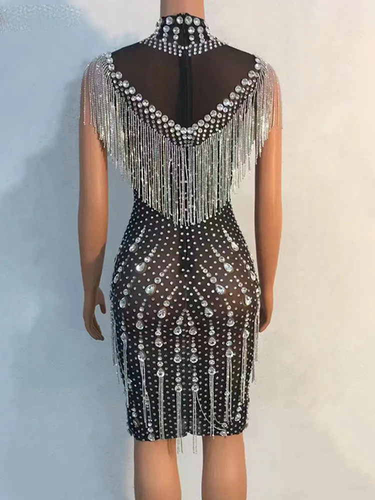 High Quality Rhinestone Tassel Sexy Elastic Hip Hugging Skirt 2024 New Fashionable Custom Women'S Clothing