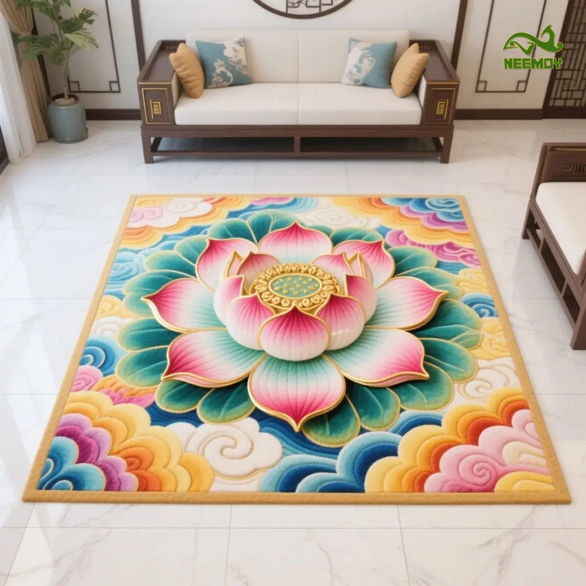 

Crystal Velvet Square Carpet Square Carpet Lotus Buddha Hall Meditation Kneeling Chinese Style Dirt Resistant Living Room Carpet