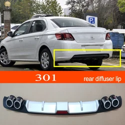 301 ABS Plastic Material Black / Silver Auto Car Rear Bumper Rear Diffuser Spoiler Lip for Peugeot 301 Sedan