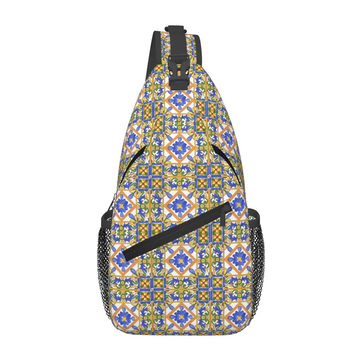 Citrus,Sicilian Style Summer Decor Pattern Chest Bag Men Sling Crossbody Backpack Chest Bag Traveling Daypack Shoulder Bag