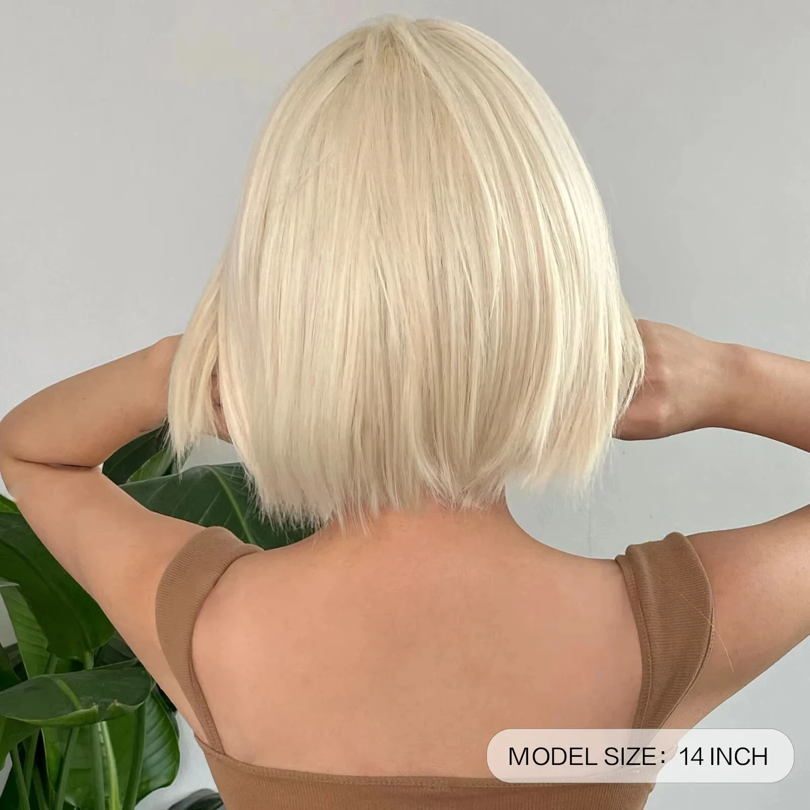 Short Straight Bob Light blonde synthetic wig Ladies straight bangs Hot silk wig Christmas party Cosplay daily wear wig image 2