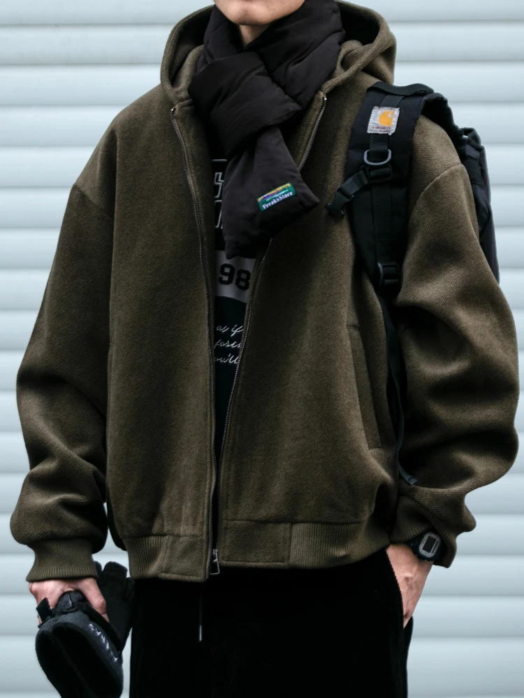 

Thiened Warm Woolen Cotton Jaet Men's Loose Winter Coat Trendy Brand Casual Hooded Overcoat Youth Faion Cold Proof