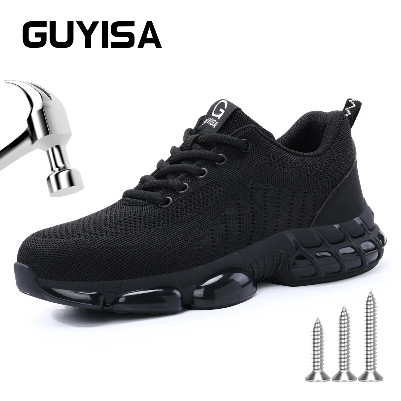 GUYISA Safety ShoesFor Men Steel Toe Black Breathable Comfortable Work Sneakers Steel Toe Protection Size 37-45
