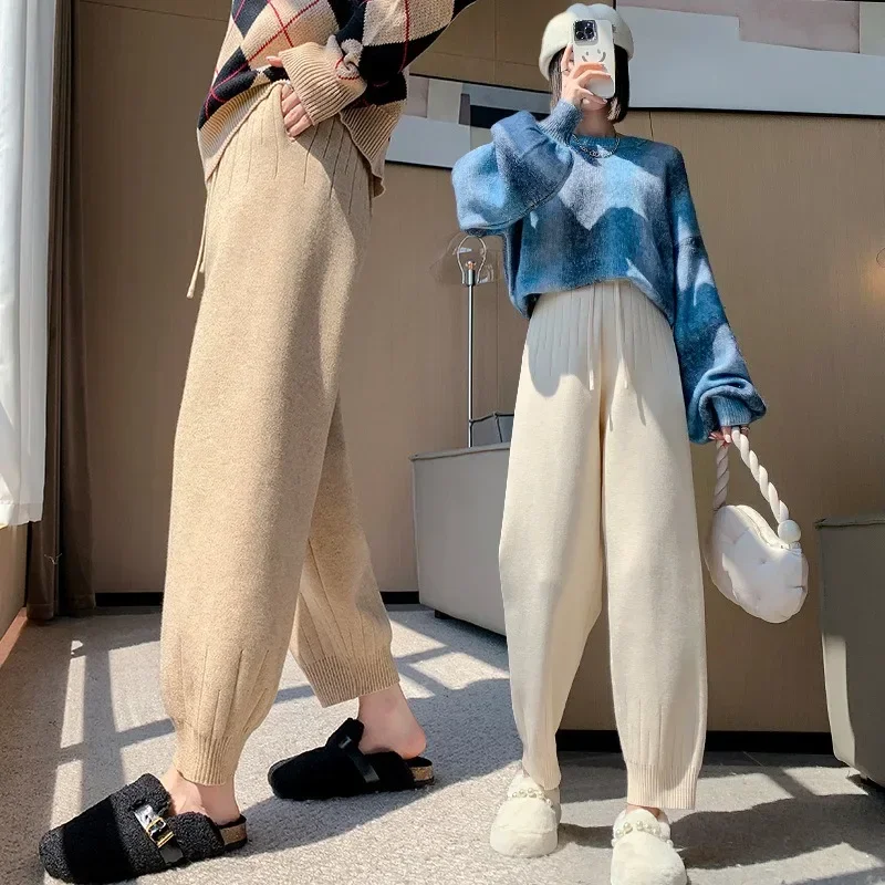 

Korean Women Casual Harem Pants Loose Trousers For Women Knitted Pants Autumn Winter Solid Color Sweater Trousers With Y2k 겨울옷