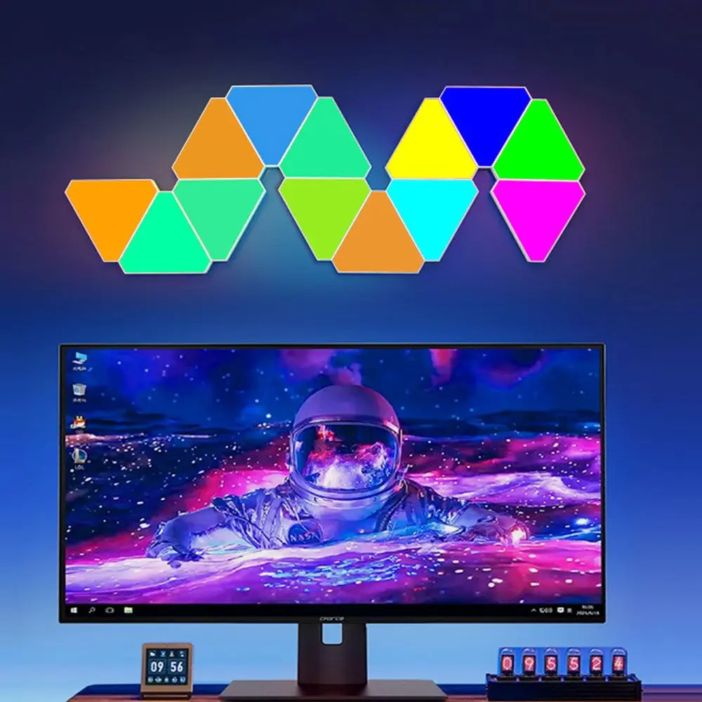 Luz de pared triangular RGB, lámpara LED cuántica de 5V, USB, WIFI, Bluetooth, sincronización de música, luz ambiental para juegos, dormitorio,