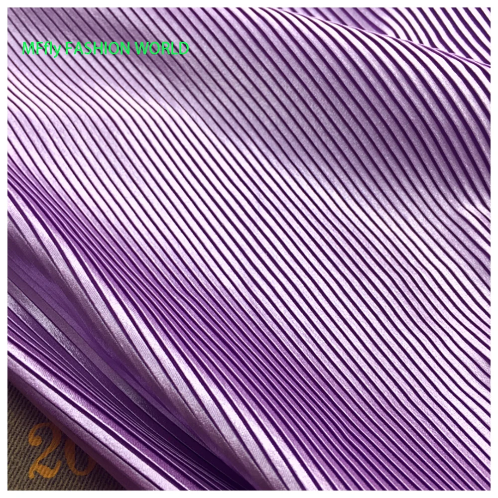 Multicolor Pleated Satin Fabric Line Texture Fine Stripe Accordion Purple Plisse Fabric for Dress Skirt Sewing Material MM318