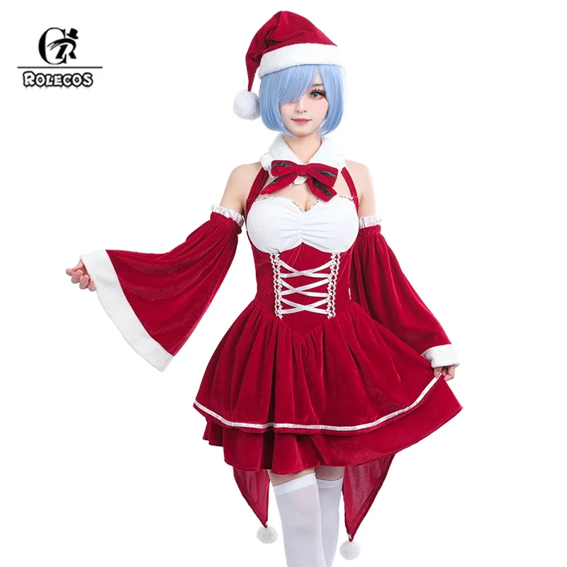 

ROLECOS In Stock Rem Christmas Costume Re Life in a Different World from Zero Cute Red Women Autumn Winter Plush Evening Dress