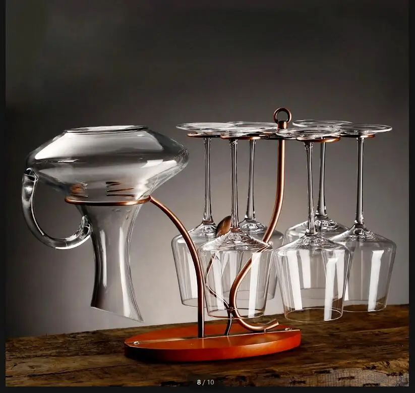 

Crystal Glass Wine Set Red Flagon Decanter Hip Flasks Bottle Drinkware Goblet Metal Cup Holder