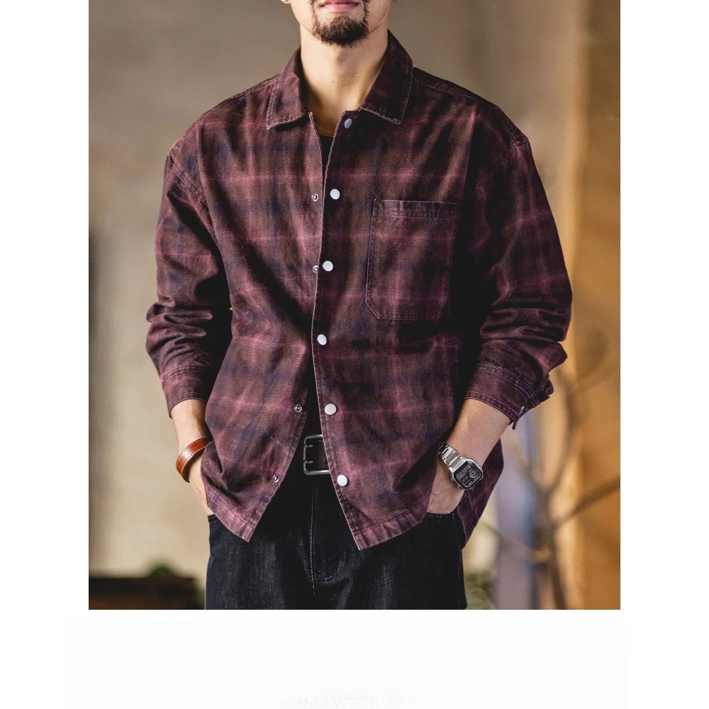 

Men's Spring New Style American Washed Checkered Long-Sleeved Shirt - Loose Fit Large Size Casual Workwear Jacket