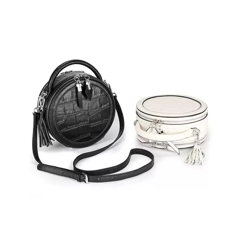 Real Leather Shoulder bag Handbags Circular Bag New Genuine Leather Women Bag Fashion Travel Tote Luxury Brand Lady Hand Bags