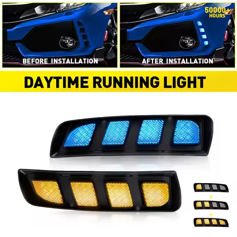 2Pcs Car LED Daytime Running Lights Fog Lamps DRL For Honda Civic Type R 2017-2021 White Yellow Blue