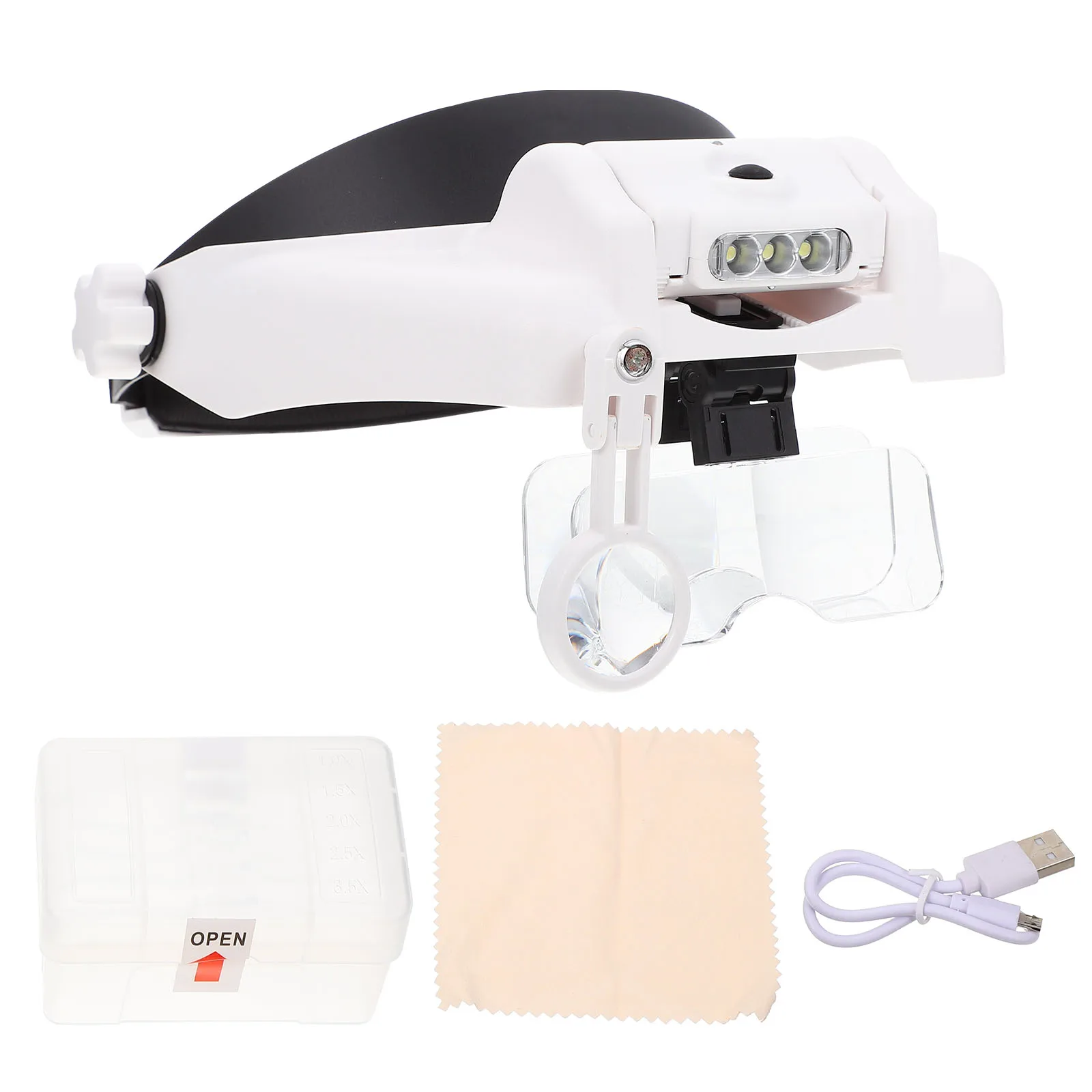 

Head Mounted LED Light White Headband Head Mount Magnifying Glass Jewelry Loupe Travel Chargeable Glass Plastic Magnifications