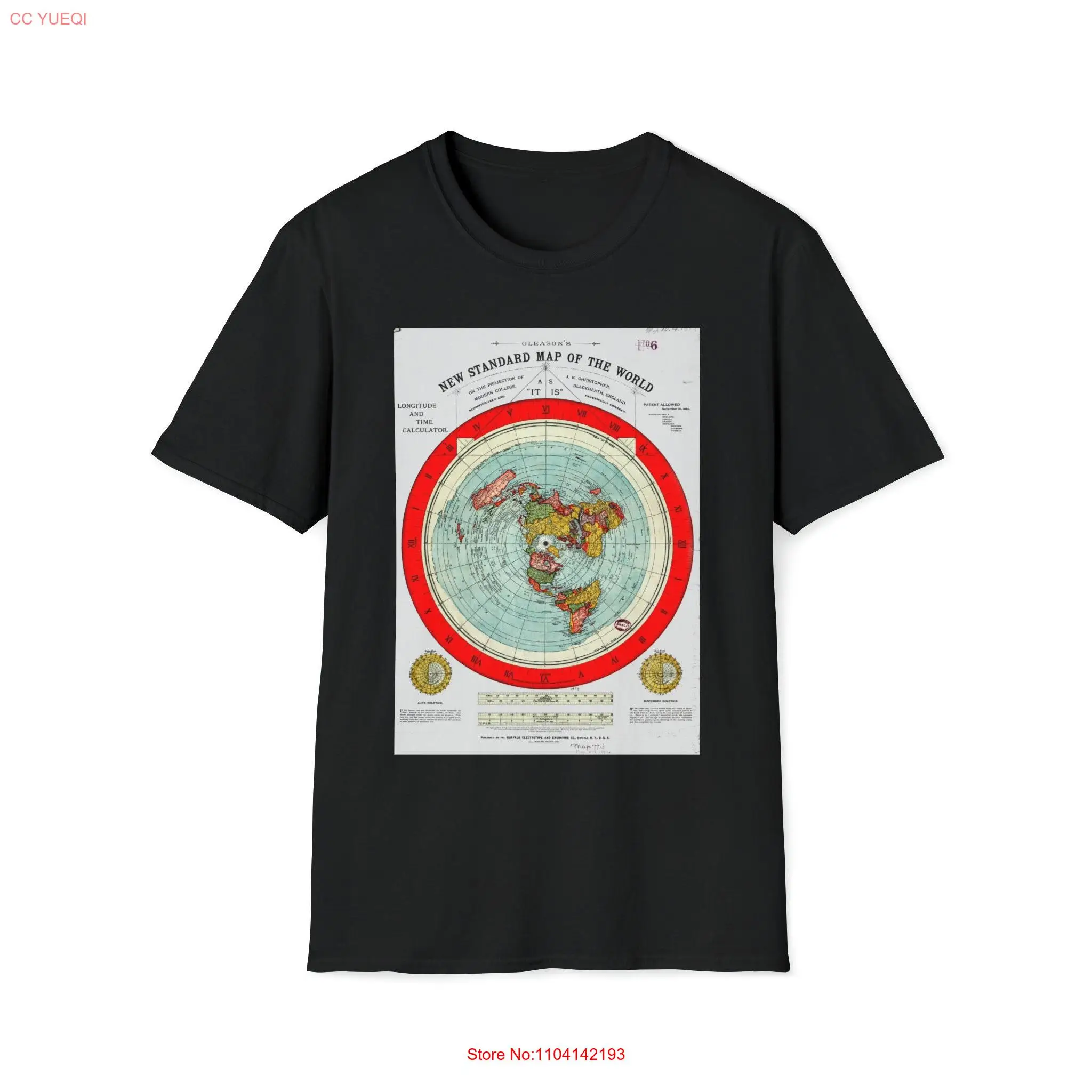 New Flat Earth world Gleason Map Softstyle T Shirt long or short sleeves