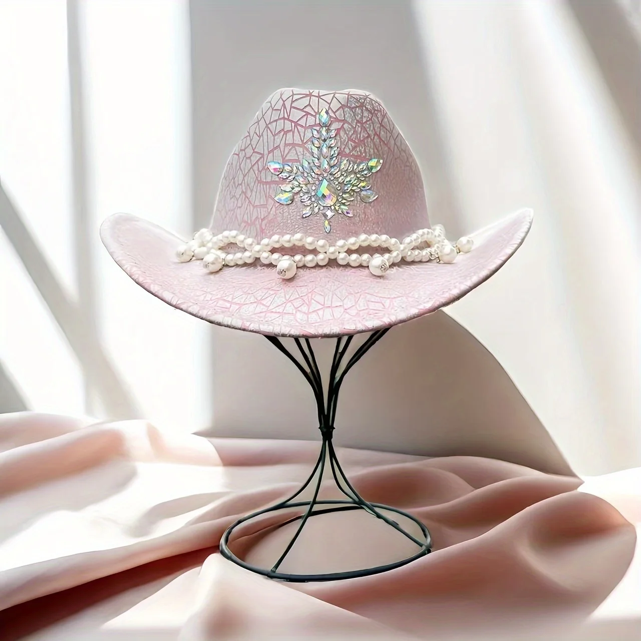 HongLuan roze glitter kostuumhoed volwassene en cowboyhoeden strass voor dames, cowboy cosplay vrouwelijke accessoires en cowgirl pet