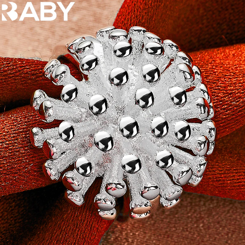 

URBABY 925 Sterling Silver Round Coral Rings For Women Engagement Wedding Ring Fashion Party Charms Jewelry Accessories