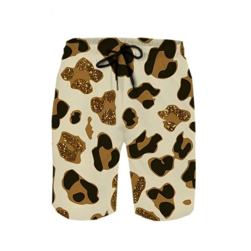 Summer Men's Harajuku Shorts Leopard Print Hawaiian Beach Pants Casual Cool Desing Sport Unisex Quick-dry Hawaii Gym Ice Shorts