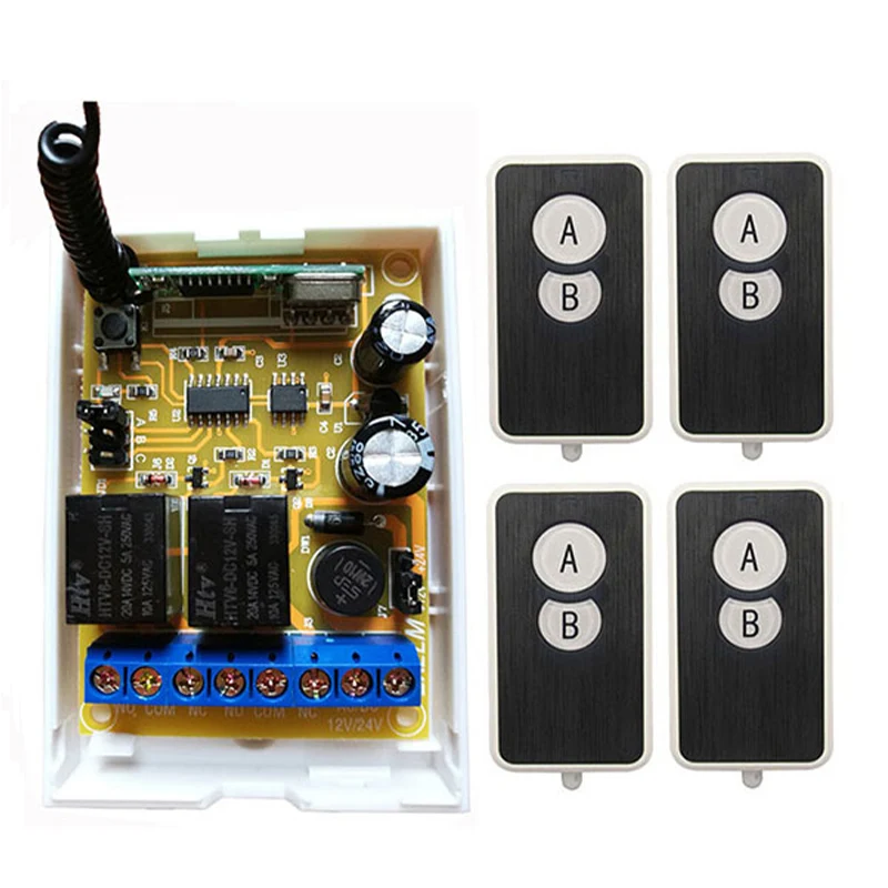 DC12V DC24V 2CH interruptor de Control remoto inalámbrico RF transmisor acrílico ultrafino + receptor electrodomésticos puerta de garaje/lámpara