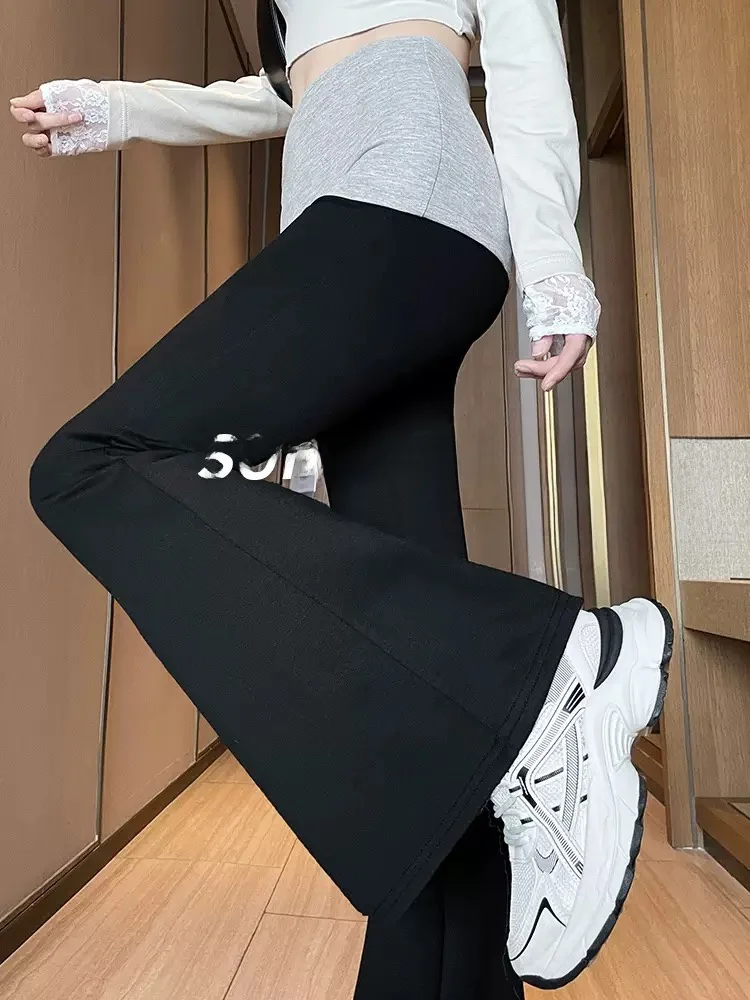 

Американские повседневные женские брюки для йоги, весенняя драпированная цветная блузка для похудения, модные длинные брюки Bell Bot ket с высокой талией