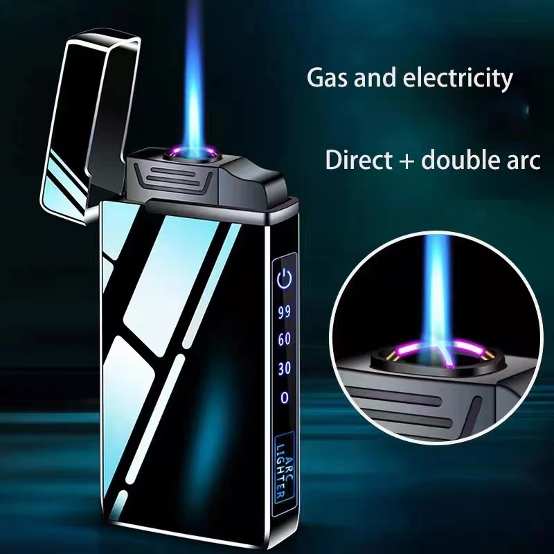 

3 In 1 Metal Windproof Flameless Electric Lighter Power Display USB Charge Butane Gas Flashlight Lighter Smoking Accessories