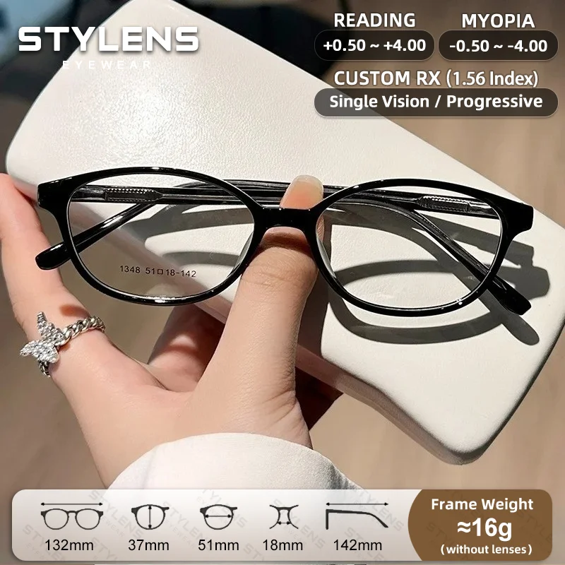 STYLENS Casual Style Oval Reading Glasses Women Anti Blue Ray Myopia Glasses Anti-Reflective Customized Prescription Eyeglasses