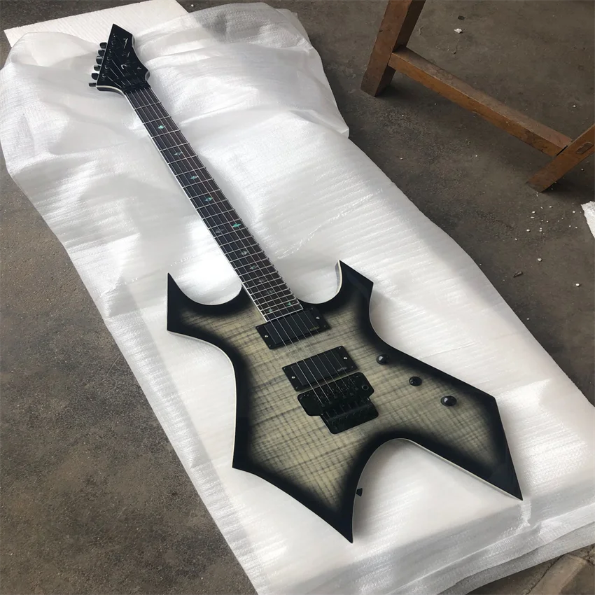 Stock, black tiger pattern electric guitar. Cow bone string pillow. Factory wholesale and retail, free shipping