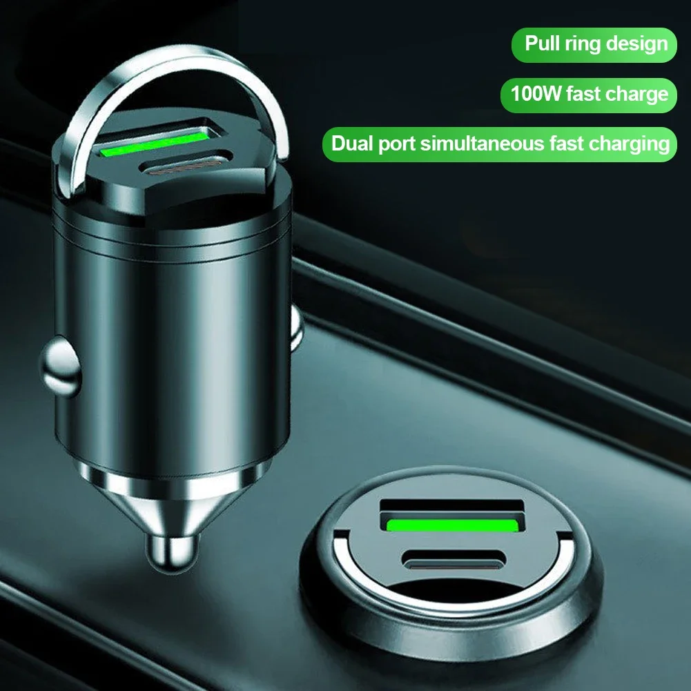 Mini Dual Ports Pull Ring Car Charger USB Fast Charging for iPhone Huawei Xiaomi Samsung QC 3.0 Phone Convenient Charger Adapter